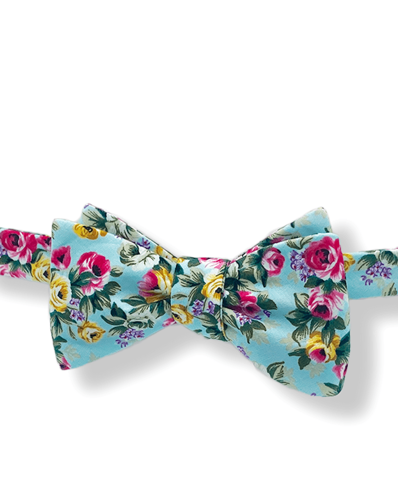 Aqua Big Bold Floral Bow Tie