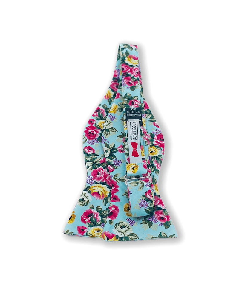 Aqua Big Bold Floral Bow Tie
