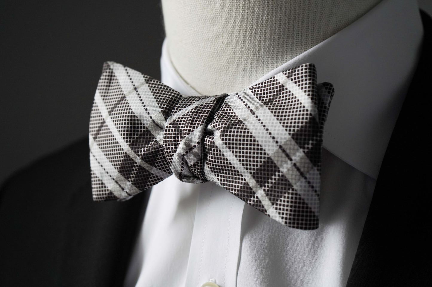 Black & White Plaid Bow Tie