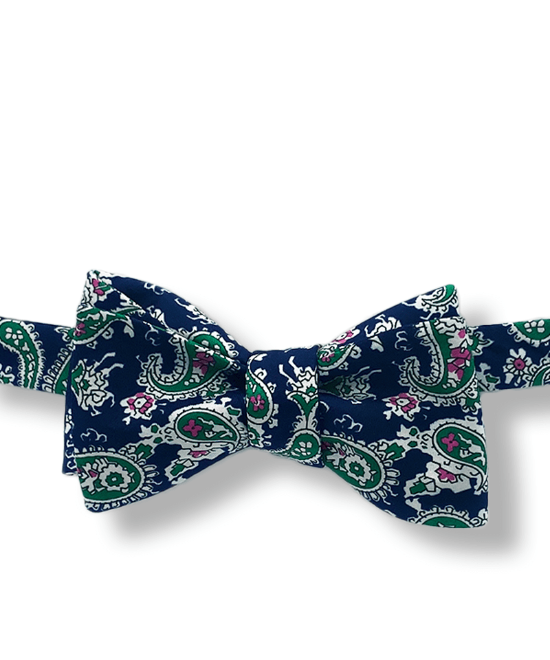 Yokono Navy Blue and Green Paisley Bow Tie