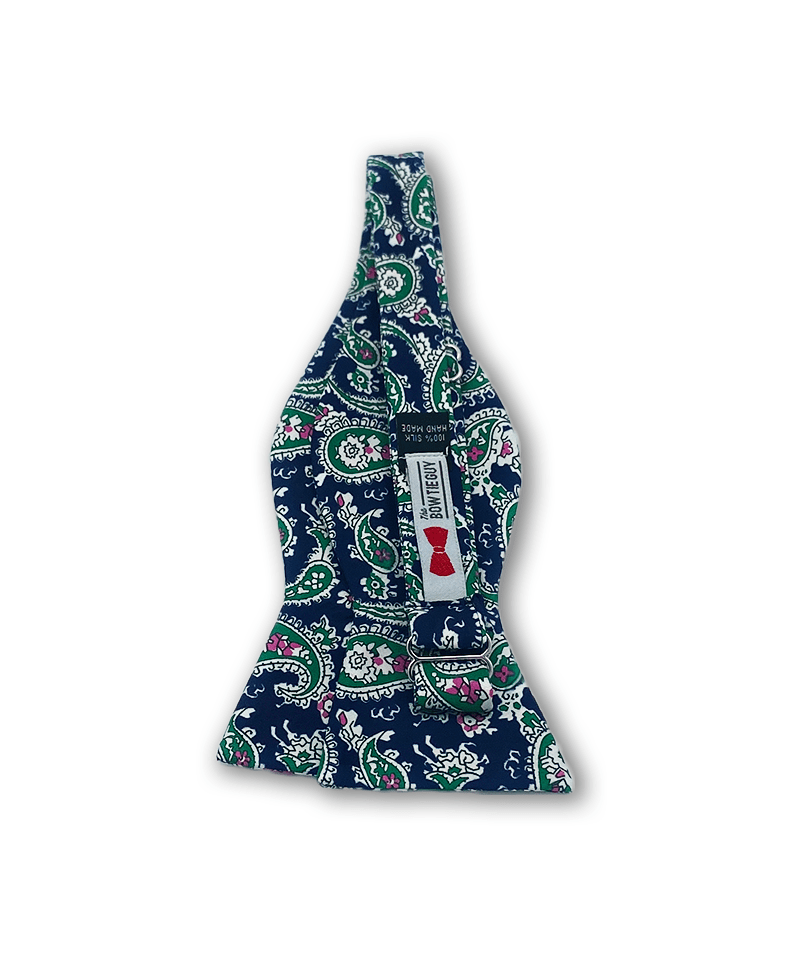 Yokono Navy Blue and Green Paisley Bow Tie