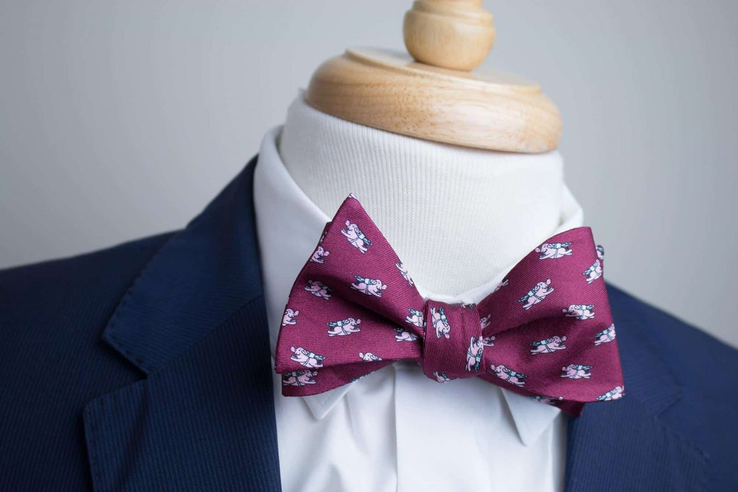 Burgundy When Pigs Fly Bow Tie
