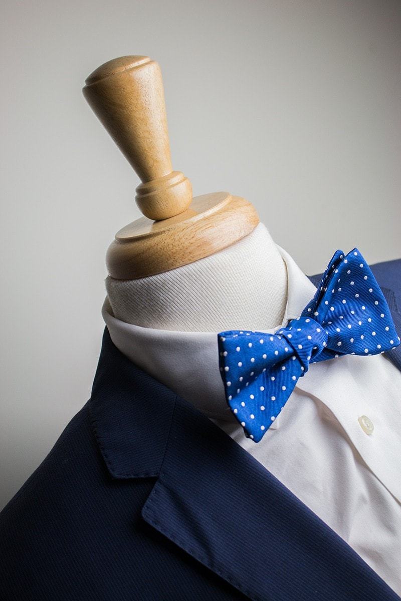 Italian Silk Blue Polka Dot Bow Tie