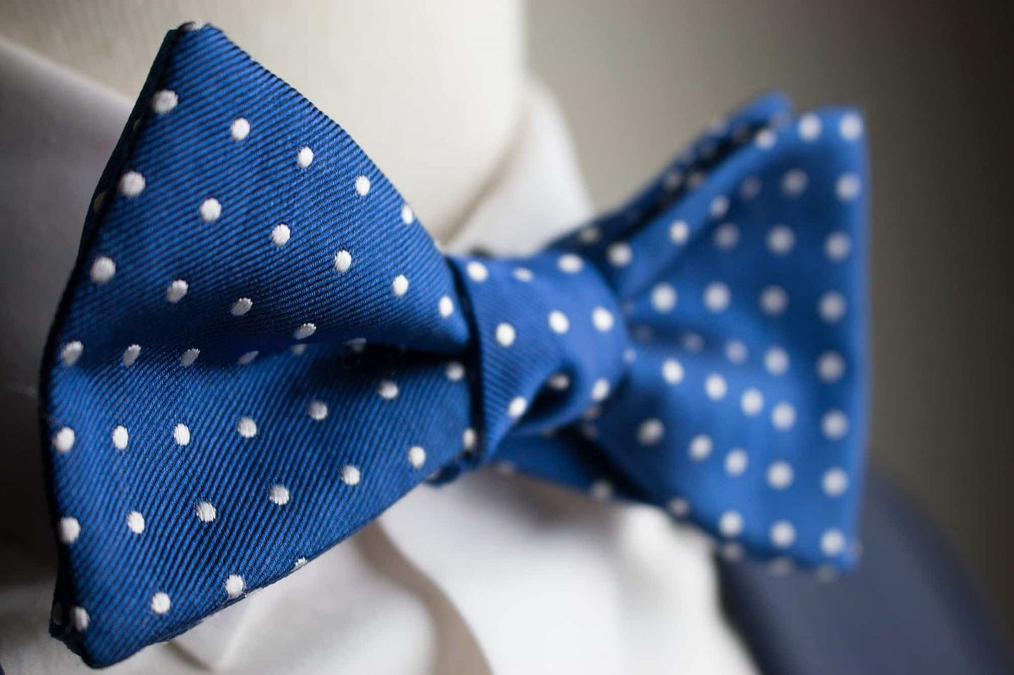 Italian Silk Blue Polka Dot Bow Tie