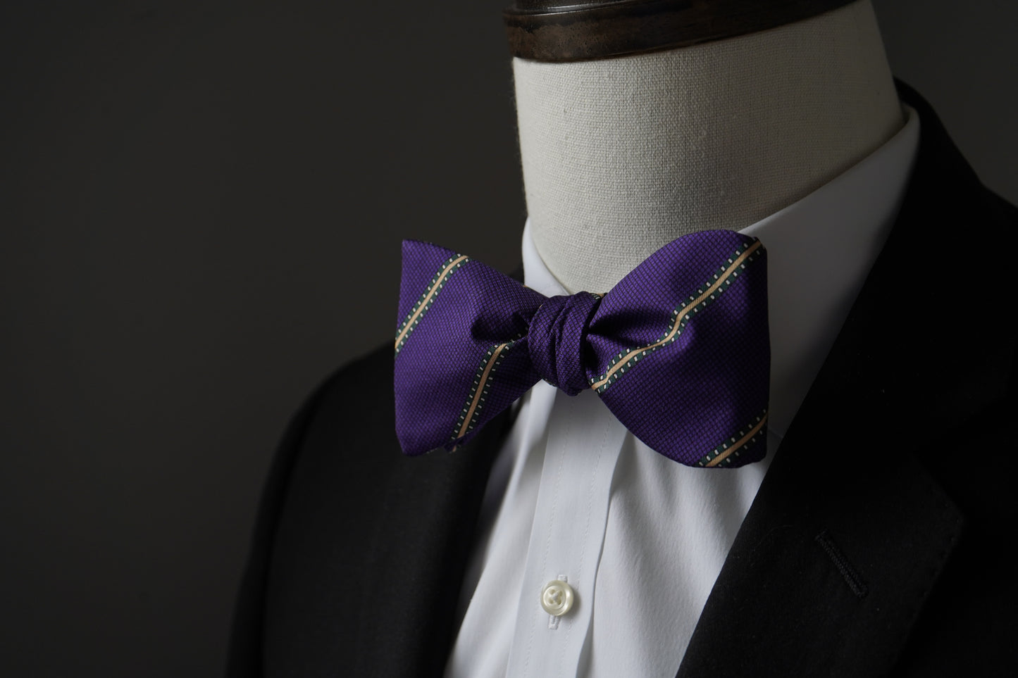 Regal Stripe Bow Tie – Purple & Gold