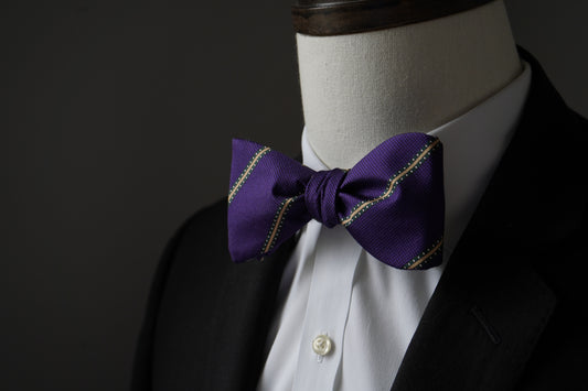 Regal Stripe Bow Tie – Purple & Gold